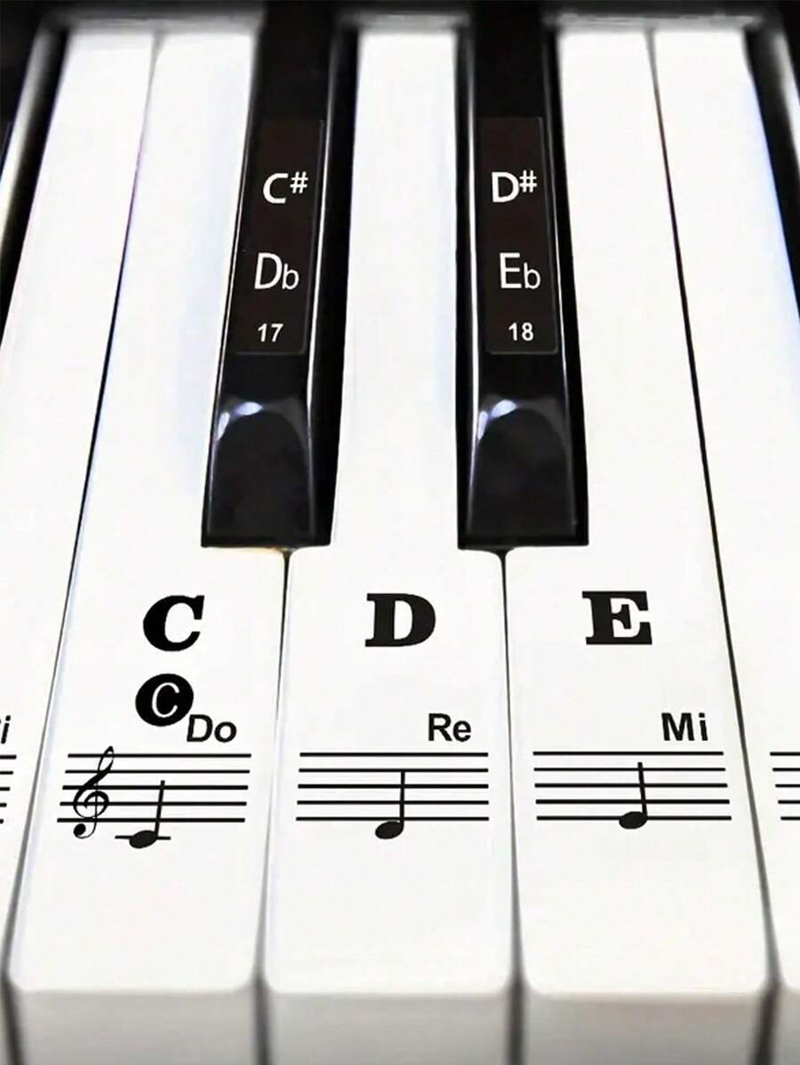 1pc Removable Bold Letter Stickers For 88/61/54/49/37 Keys Piano Keyboard, Music Note Labels, Suitable For Beginners - Multicolor - View 1