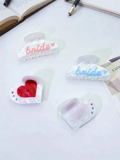 1pc/4pcs Acetate Crystal Letter & Heart Hair Clips, High-Quality Acetate Material Hair Accessories, Suitable For Women's Daily Life, Casual, Party, Commute, Vacation - Hair Decoration, Best Choice For Celebrating Holidays, Birthdays, Anniversaries Or Graduation Ceremonies To Gift Girlfriend Or Mother