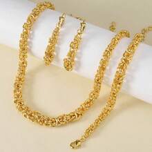 3pcs 18K Gold Chunky Chain Jewelry Set, Vintage Necklace Bracelet Earrings For Women Party Wear - Gold - View 6