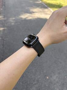1件中性真皮與矽膠磁吸錶帶，兼容 ，適用 42mm、38mm、40mm、41mm、44mm、45mm、46mm、49mm，時尚智慧手錶替換錶帶，適用於 Series Ultra2/1、SE2、SE 11、10、9、8、7、6、5、4、3、2、1 等，可作為學生返校禮物 - 黑色 - 查看 4