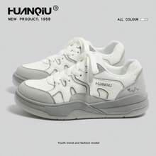 HUANQIU 2026新款女士厚底低帮网面运动鞋，白色和灰色，防滑耐穿，修身显瘦，适合日常、工作、上学、休闲街头穿着 - 白灰 - 查看 14