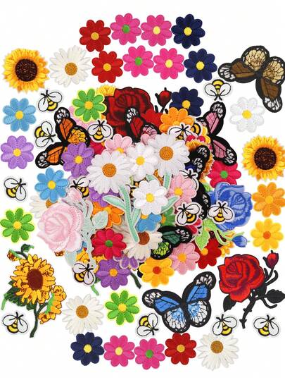20pcs/30pcs Random Rose, Butterfly, Daisy, Sunflower, Mushroom Embroidered Iron-On Patches, Suitable For DIY Clothing And Accessories - Hats, Jeans, Jackets Etc. Unique Cute Cartoon Embroidered Applique Patches