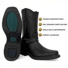 BOTA ESTILO CHOOPER VAQUERA CON ARGOLLAS EN PIEL RODEO CABALLERO MOTOCICLETA CON SUELA ANTI DERRAPE DE HULE - Negro - Ver 3