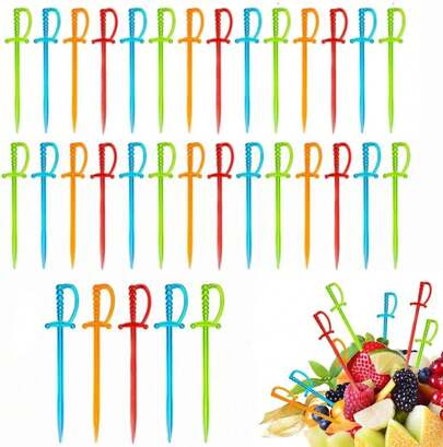 100pcs Colorful Sword Shaped Cocktail Picks Reusable Plastic Fruit Skewers For Appetizers Desserts Party Snacks Bbqs And More Multicolor