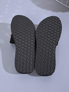 1 Pair Fabric Breathable Platform Slippers, Fashionable Comfortable Versatile Suitable For Teenage Girls In Summer - Black - View 9