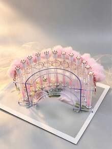 1/3/5件套粉色钻石珍珠皇冠毛绒球钥匙扣睫毛刷眉刷便携式管状化妆刷，方便旅行化妆工具 - 粉色 - 查看 6