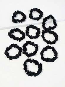 10/12个装黑色丝绸缎面发圈，柔软时尚丝绸发圈，发饰，马尾辫发圈，发绳，橡皮筋发圈 - 黑色 - 查看 2
