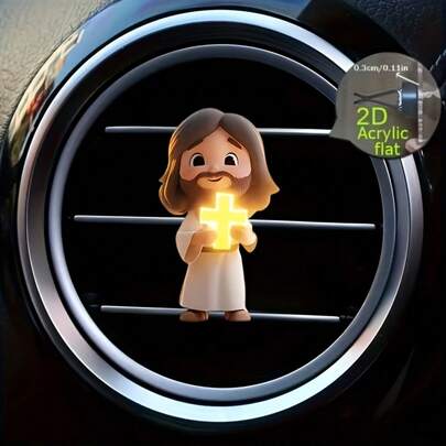 Kẹp trang trí cửa gió ô tô 2D (không phải 3D) - Hình thánh giá Chúa Giê-su, Phụ kiện nội thất thời trang, Máy khuếch tán tinh dầu (Mùi hương ngẫu nhiên), Trang trí xe dễ thương, Món quà Giáng sinh hoàn hảo.