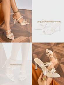 Women's High Heel Sandals, French Apricot Patent Leather Bow Tie One-Strap Open Toe High Heel Sandals For Summer, Thin Heel Peep Toe Elegant Pumps, Western Style Wedding Buckle Party High Heels For Women - Apricot - View 10