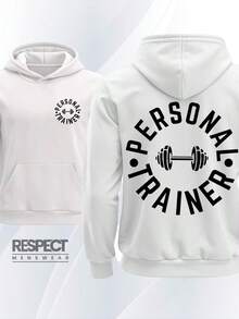 Men's Personal Trainer Hoodie, Bodybuilding Instructor Style, Streetwear Style. - Blanco - Ver 3