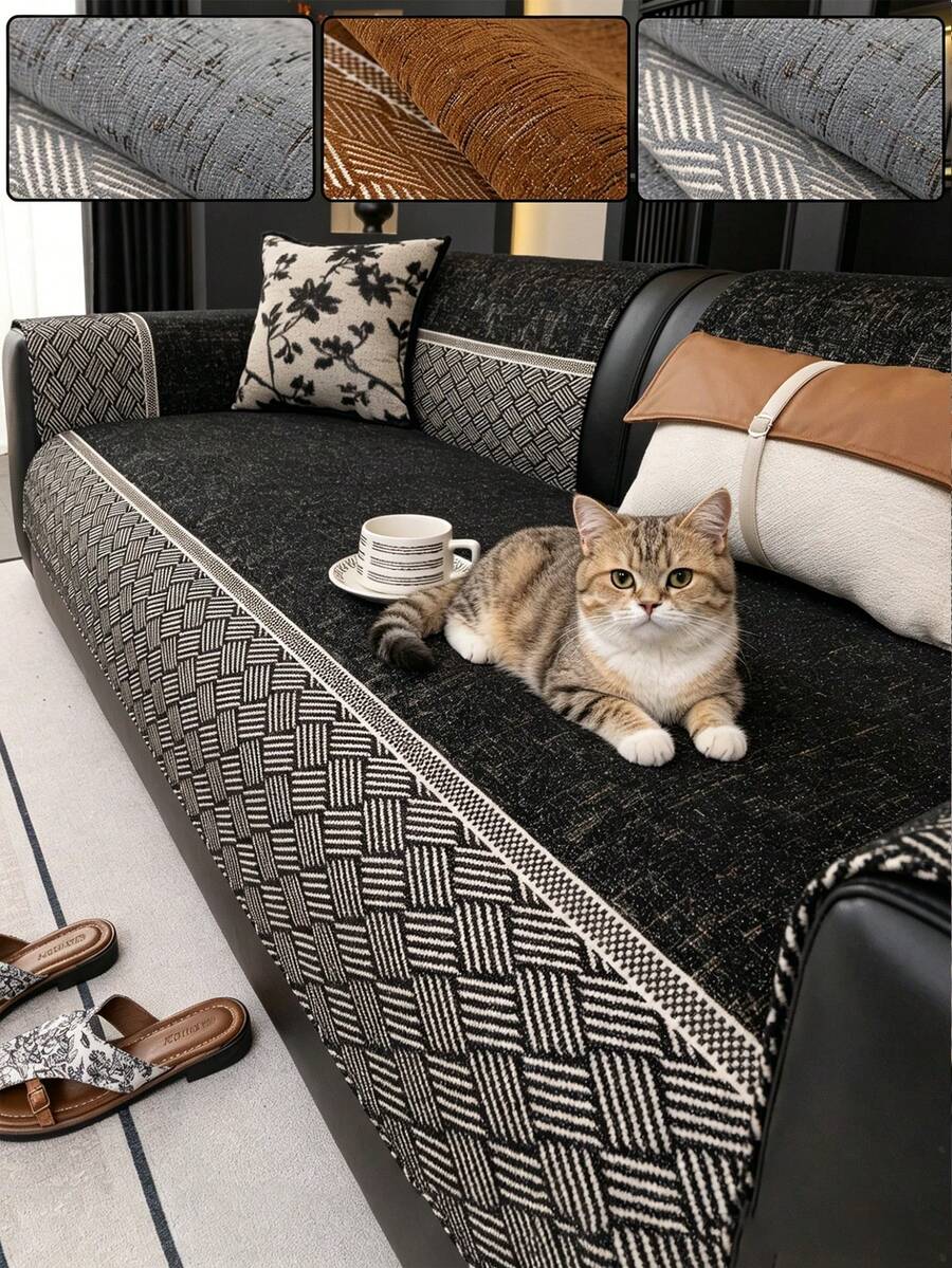 1 miếng đệm ghế sofa cho thú cưng họa tiết hình học, chống trượt, chống mài mòn, có thể giặt được, bảo vệ đồ nội thất dùng được cả bốn mùa. - màu đen - Xem 1