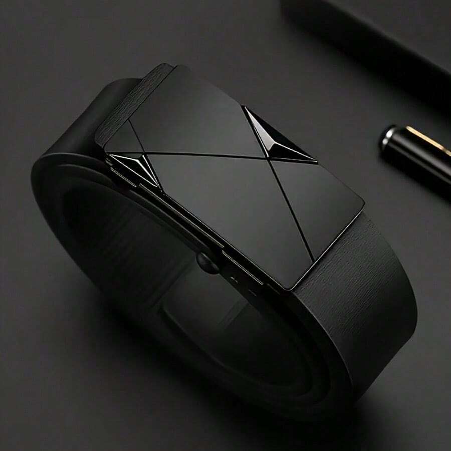 Classic Black Leather Belt For Men, Business Casual Style With Metal Buckle, Suitable For Work, Perfect Gift For Dad Or Husband, Single Prong Buckle, Formal Belt, Autumn/Winter Accessory, Suitable For Teenagers, Young Men, Casual, Outdoor, Sports, Vacation, Graduation Gift, Birthday, Daily Wear - Black - View 1