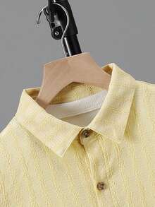 Tween Boys' Summer Casual Outdoor Versatile Textured Solid Color Shirt And Textured Solid Color Shorts 2 Pieces Set - Yellow - View 3