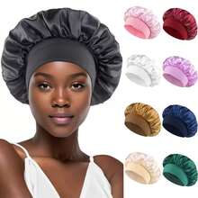 1 pièce Bonnet de nuit en soie, Bonnet de nuit en satin, Bonnet de nuit en soie à bande élastique douce, Bandeau en soie pour cheveux bouclés, Bonnet de nuit en satin de couleur unie, Design à bande élastique large, Bonnet de soin capillaire confortable et respirant, Essentiel pour la rentrée scolaire - Multicolore - Voir 2