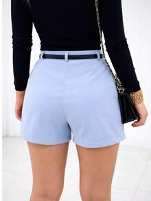 Women's Tailored High-Waisted Shorts With Belt - 淺藍色 - 查看 2