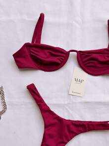 Underwire Bikini With Half-Cup Bra And Thong Bottom With Adjustable Straps. - Wine Hoop (delta Wing) - View 2