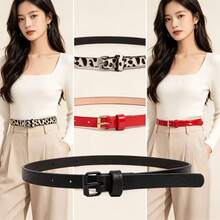 1pc/3Pcs Women's Leopard Print Slim Belt Set Adjustable Gold Buckle For Jeans Dresses - A - View 9