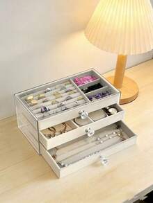 1 pieza Caja de joyería de acrílico transparente de 5 niveles, organizador de almacenamiento de joyería de gran capacidad, estuche de exhibición de joyería con estilo de cajón, adecuado para aretes, anillos, pulseras, collares, ideal para la organización y el almacenamiento de joyas en el hogar - joyero - Ver 9