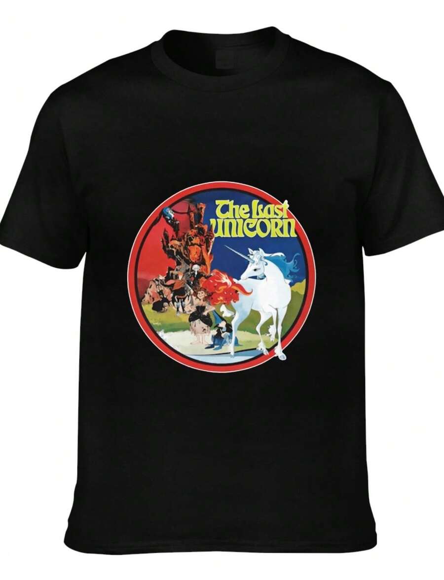The Last Unicorn Vintage Movie Art T Shirt Men Women Fantasy Film Fan Casual Short Sleeve Tee Top - 黑色 - 查看 1