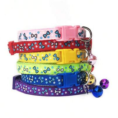 12 piezas Collar ajustable para mascotas con campana, diseño de perro de dibujos animados lindo para gatos y perros, multiestilo y multicolor, hebilla de liberación rápida, accesorios de nailon suave para perros y gatos pequeños