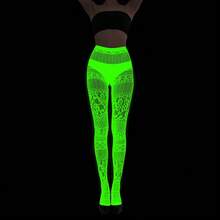 Fluorescent Pantyhose, Luminous Fishnet Stockings, Green Light Sexy Tattoo Lace, Jacquard Lace Hollow Stockings - 螢光色07 - 查看 1