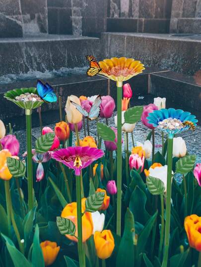 Bee Watering Station, Butterfly Flower Feeder, Outdoor Bee Waterer, Metal Garden Decor, Bee Bath Bowl, Metal Bee Waterer With Floral Design, Colorful Butterfly & Bee Bath Bowl For Outdoor Garden Decor