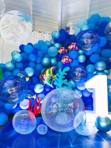 6pcs/Set - Transparent Inflatable Beach Balls, Bulk Transparent Swimming Pool Bubble Balls Suitable For Ocean, Hawaii, Summer Party DIY Decorations, Floating Balls, Balloons, Ocean, Hawaii Party Decorations, Summer Ocean Beach Pool Party Supplies - A - View 6