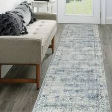 [Alfombra lavable antideslizante] Alfombra de pasillo de cocina vintage lavable y antideslizante - Alfombra de baño larga y desgastada para interiores - Azul grisáceo - 1 - Ver 9