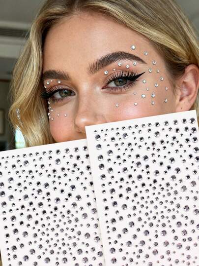 2pcs/Pack Multi-Rhinestone 3D Shiny Silver-White Starry Sky Transparent Crystal Rhinestone Stickers, Suitable For Decorating Eyes, Nails, Face For Music Festivals, Carnivals, Valentine's Day, Y2K Style Parties, Daily Decoration, Makeup Parties, Balls, Can Be Used For Hair, Eyes, Face, Body Decoration,Concert Look,Face Gems