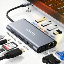 NUO XI NUOXI USB-C 集线器，Type-C 转 RJ45，4K 30Hz 高清电视 VGA 适配器，SD/TF 卡槽，USB 3.0/2.0 扩展坞，PD 87W USB-C 分线器，兼容 MacBook Pro/Air - 查看 2