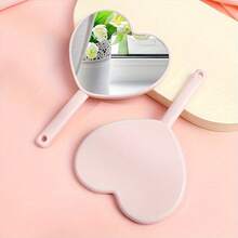 1pc Mini Heart-Shaped Makeup Mirror With Handle, Plastic Handheld High Definition Mirror With Makeup Hole, Portable Plastic Hanging Makeup Mirror - Multicolor - View 11