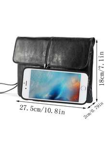 Retro Gray Leather Shoulder Bag For Men - Vintage Textured Crossbody Bag With Metal Buckle Closure, Minimalist Design, Lightweight Shoulder Bag For Casual Or Business Use, Fashion Accessory, Timeless Classic Suitable With Dresses, Jeans, Tops - Black - View 5