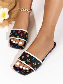 Giày sandal đế bằng đính đá cho nữ, sandal đính đá đen, sandal họa tiết da báo, dép đi biển đính đá toàn bộ cho tiệc tùng, sinh nhật, đám cưới, Ngày của Mẹ, Lễ Phục Sinh, sandal đính đá mùa xuân/hè, giày cưới gợi cảm. - Đầu vuông màu đen và đỏ - Xem 2