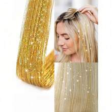 12pcs Women's Fashion Shiny Gold Foil Tassel Hair Clips, Ribbons, Straight Hair Extensions, Suitable For Daily Wear, Balls, Parties, Hair Accessories, Head Accessories, Hair Accessories For Women, Hair Piece, Hairpin - 多色-2 - 查看 2