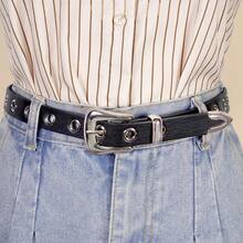 Classic Pu Material Black Belt Retro Hollow Women's Belt Punk Y2K Style Versatile Casual Dration - màu đen - Xem 5