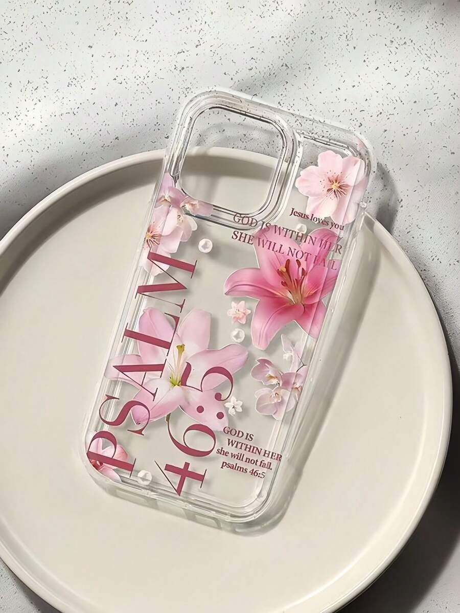 1 pieza Funda de teléfono suave de TPU con amortiguación de golpes y anti-arañazos, con diseño minimalista de flor de lirio y números en inglés, compatible con Apple 17, 16, 15, 14, 13, 12, 11 Pro Max, Air y Series - transparente - Ver 1