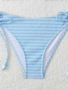 Bộ bikini hai mảnh màu xanh nhạt kẻ sọc dễ thương dành cho nữ, có chi tiết thắt nút, hoàn hảo cho vẻ ngoài gợi cảm và thanh lịch trên bãi biển. - Màu xanh lam - Xem 10