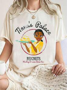 Coton Femme 2026 Tiana Palace T-Shirt - Frog Prince And Princess T-Shirt, Fun In The Magic Kingdom, Family Travel, Unisex Loose Fit T-Shirt - Casual Short Sleeve Crew Neck T-Shirt, Summer Tops For Women - trắng - Xem 1