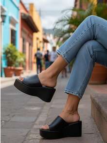 Fashionable Casual Minimalist Wedge Sandals - Black - View 3