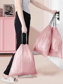 100个粉色抽绳垃圾袋，4加仑容量，适用于厨房、浴室、卧室、家庭办公室 - A - 查看 3