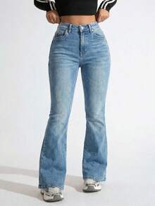 Flattering Flared Denim Pants With Decorative Pockets For A Unique Look. - 中藍 LMKF82014guion1 - 查看 16