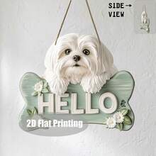 Letrero de madera plano 2D con ilustración de perro Maltés y texto "HOLA", adecuado para habitación, pasillo, corredor, cerca del jardín y decoración exterior, regalo perfecto para propietarios de mascotas - Multicolor - Ver 13