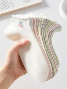 5 Pairs Women Cute Sweet Breathable Cherry Pattern Ankle Socks, Invisible Socks, White Socks, Candy Color Socks, Pink Socks, Student Socks, Minimalist Socks, Suitable For Spring And Summer Daily Casual Wear - Multicolor - View 10