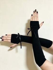 1 Pair Fingerless Fabric Gloves,Festival,Party - Black - View 3