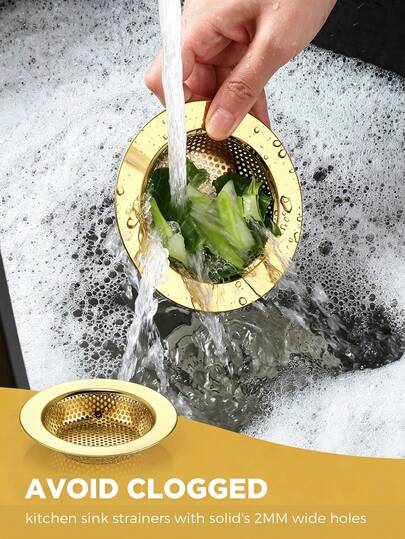 3 PiecesKitchen Sink Stopper Strainer Garbage Disposal Plug, Stainless Steel Universal Anti-Clogging Kitchen Sink Filter Basket, Wide Rim Design, For Kitchen Sink Drain (Gold) Home Bathroom Decor Fall Decor Back To School