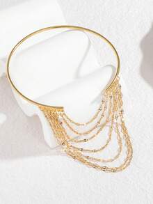 1 pieza Brazalete de cadena de acero inoxidable con capas de color dorado, brazalete de brazo superior con borlas estilo bohemio, brazalete colgante minimalista para mujeres, regalo de joyería para fiestas de playa de verano - Dorado - Ver 4