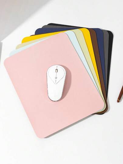 1pc Solid Color PU Leather Texture Mouse Pad, Minimalist Non-Slip Office Desk Computer Mouse Mat Suitable For Office, Home And Study