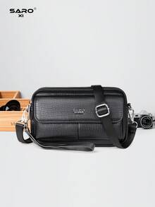 saroxi 1pc Men's Shoulder Bag With Side Pockets, Crossbody Messenger Bag, Casual PU Leather Pouch Bag, Minimalist Style In Black Or Brown, Suitable For Commuting, Versatile Gift For Men - Multicolor - View 3