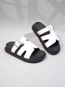 6-15 Jahre Jungen & Mädchen Sandalen, 1 Paar, Kinderstil, weiße Schnallen-Dekoration mit Buchstaben-Design, bequem & atmungsaktiv, offene Zehenpartie, dicke Sohle, flacher Absatz, lässiger Stil, Kinder Sandalen Pantoffeln, geeignet für den täglichen Gebrauch, Outdoor-Spiele, Strand / Sommer universell (Größe fällt klein aus, Empfehlung eine Nummer größer wählen) - Weiss - Übersicht 5