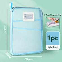 1 pieza Carpeta de archivo grande con apertura en forma de L, material de nailon, 3 compartimentos, bolsillo con cremallera de malla transparente, bolso de mano, organizador de temas, maletín, bolsa de examen, portadocumentos, adecuado para la escuela, estudiantes, regalos de vuelta a la escuela/graduación (estilo y color aleatorios) - Tipo A4-L - Ver 9